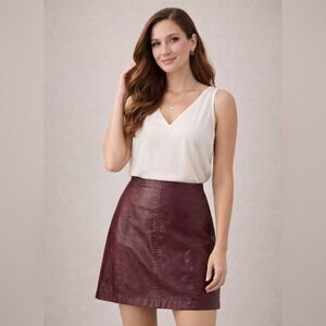 Free People Leather-Look Burgundy Skirt